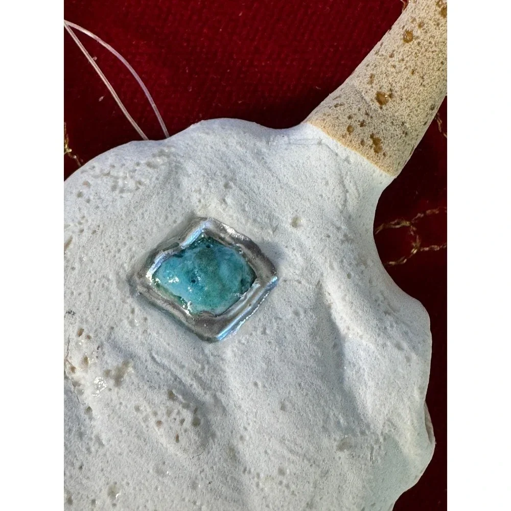Vintage Santa Fe Steer Skull Ornament White Turquoise Southwestern Rustic
